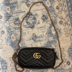 Gucci Black Quilted Leather Crossbody with Gold Double G